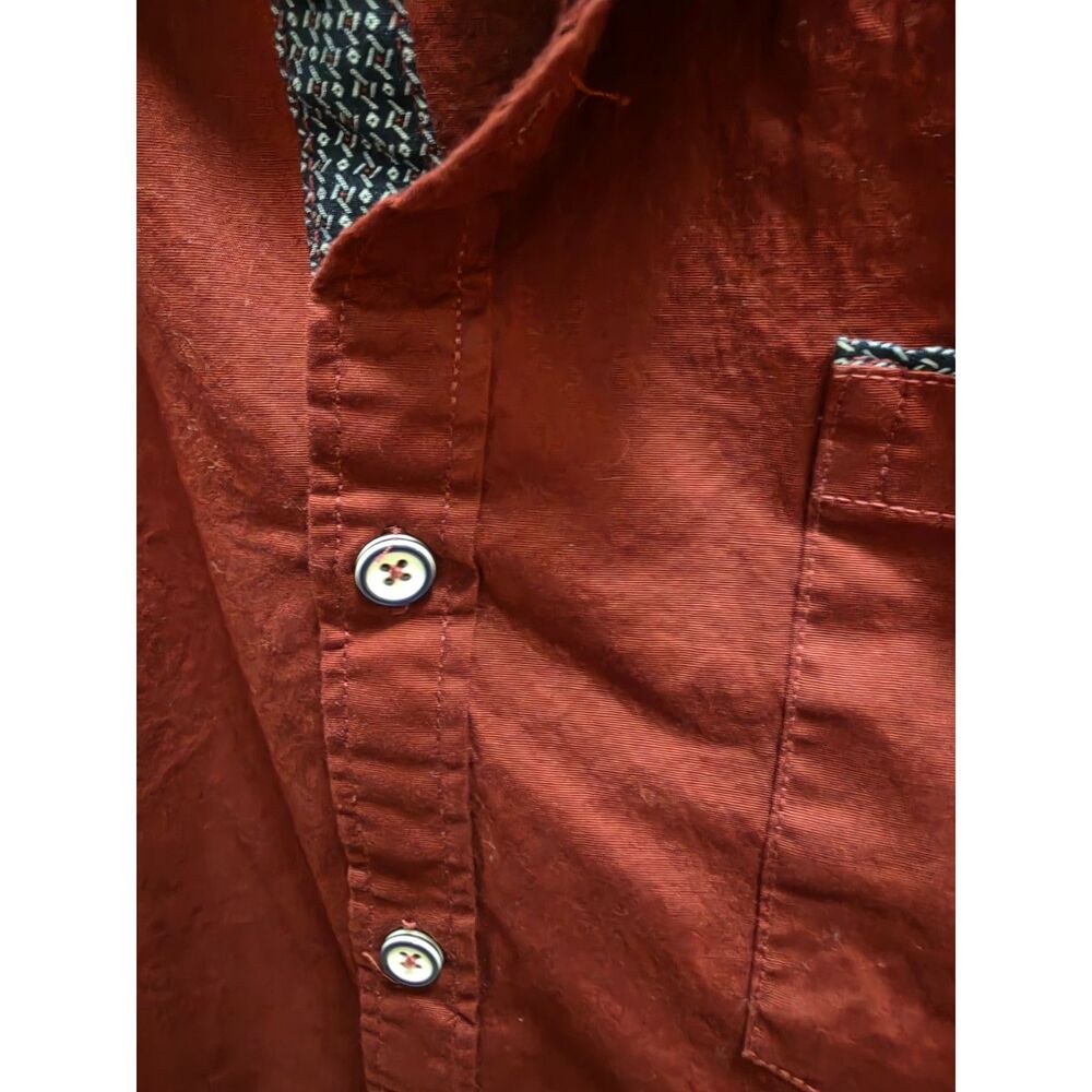 Craft & Flow Burgundy Wine Short Sleeve Stretch Button Up Shirt Men's L - Picture 3 of 4